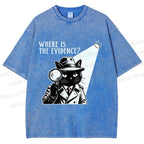 Unisex Detective Noir Black Cat Printed Washed Tee