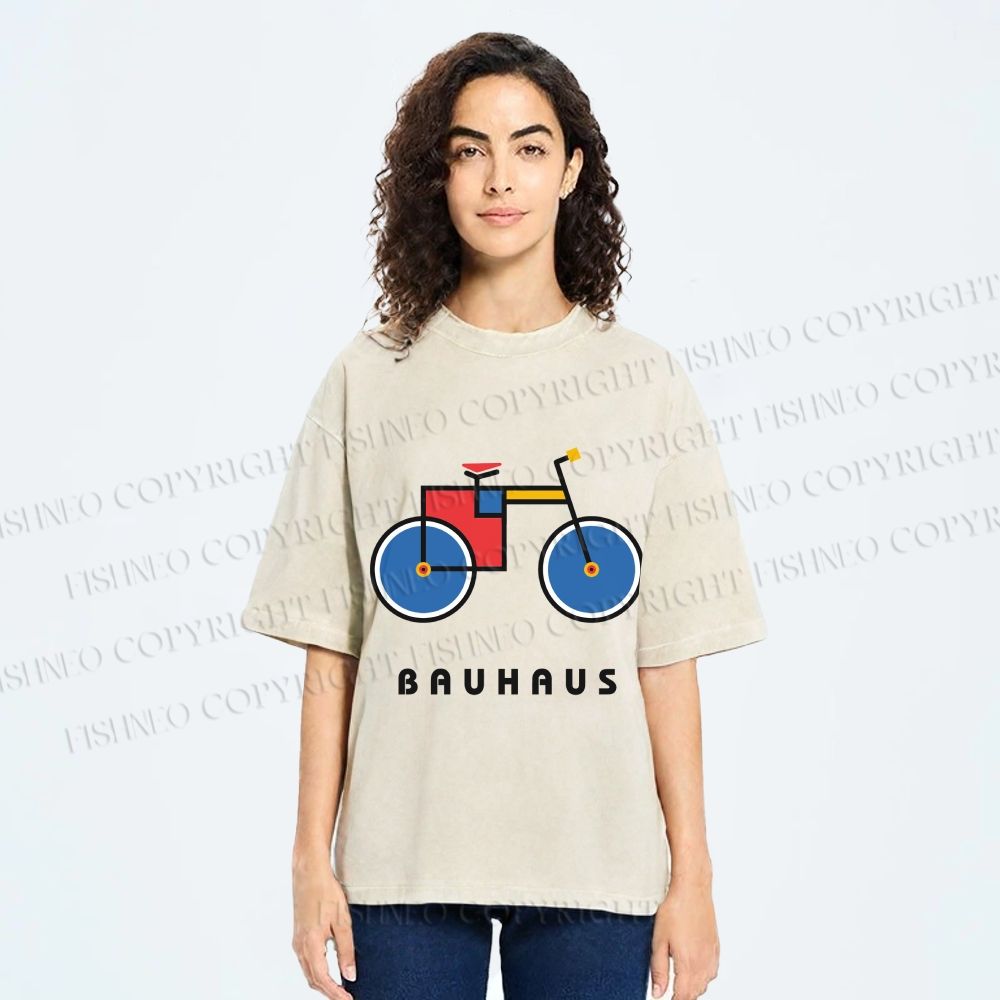 Unisex Bauhaus Bicycle Printed Washed Tee