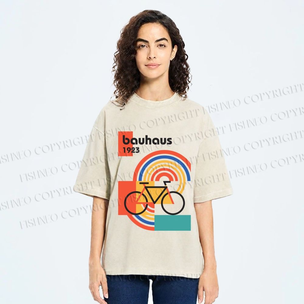 Unisex Bauhaus Bicycle Printed Washed Tee