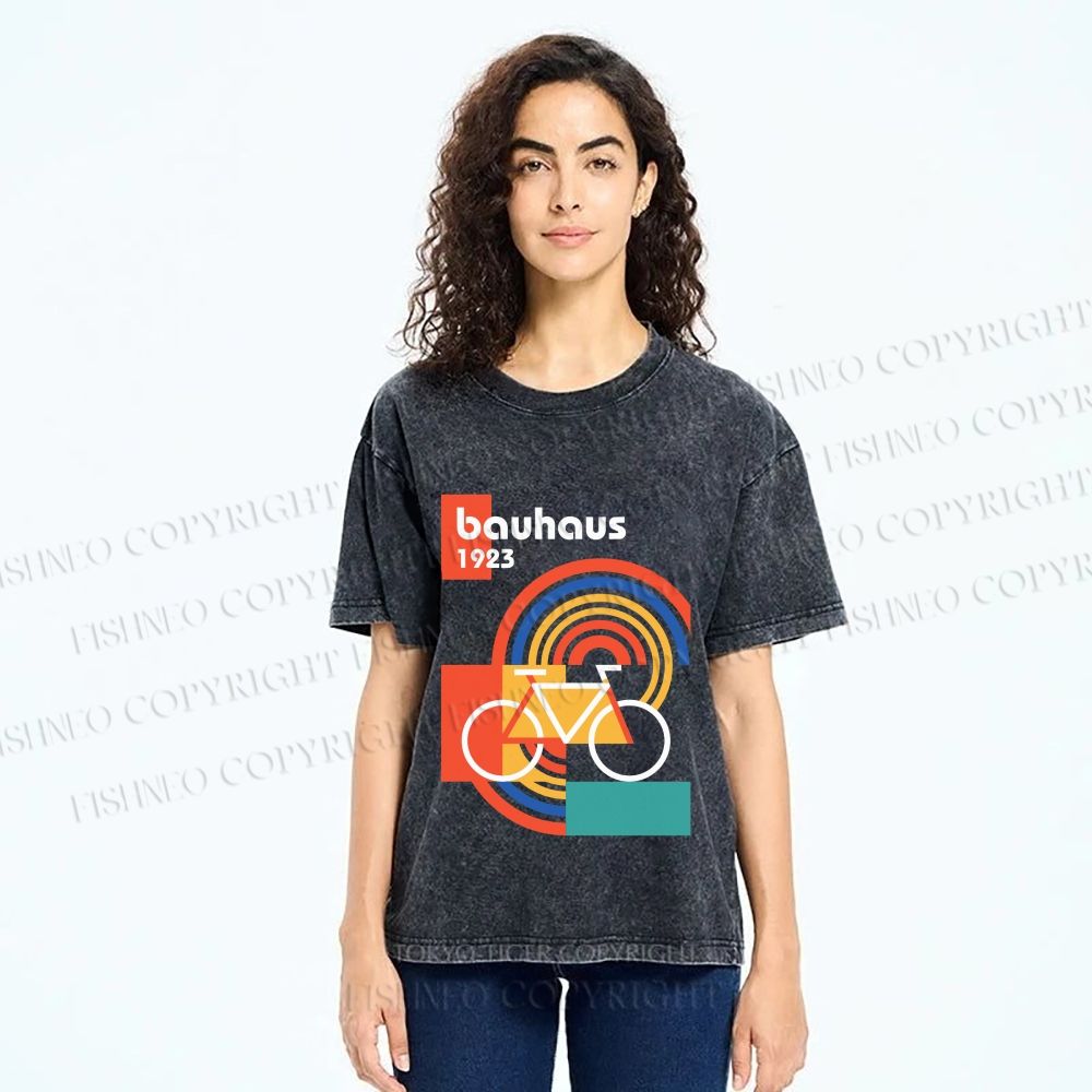 Unisex Bauhaus Bicycle Printed Washed Tee