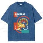 Unisex Bauhaus Bicycle Printed Washed Tee