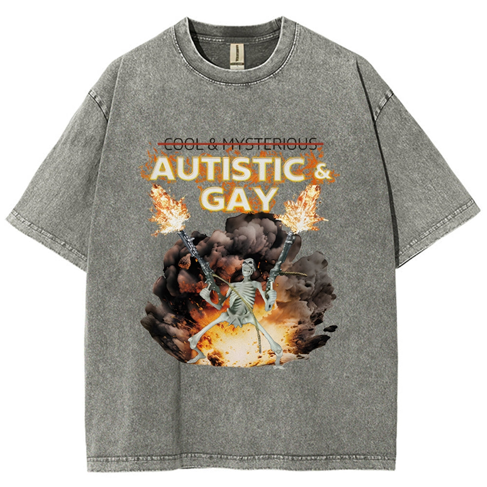 Autistic and Gay Skeleton Explosion Washed T-Shirt