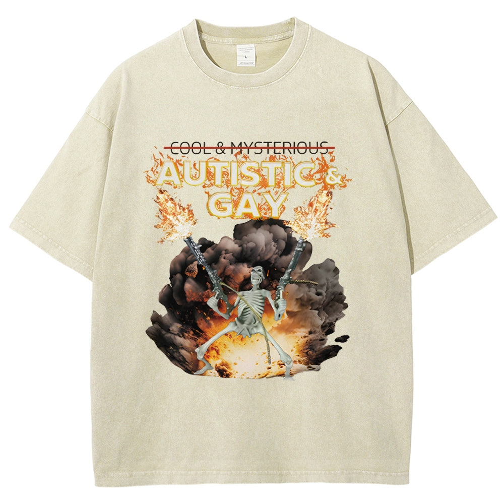 Autistic and Gay Skeleton Explosion Washed T-Shirt