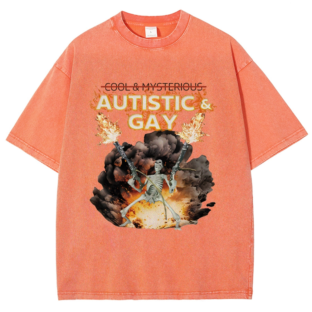 Autistic and Gay Skeleton Explosion Washed T-Shirt