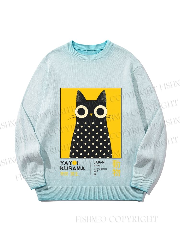 Unisex Yayoi Kusama Cat Gradient Casual Sweater
