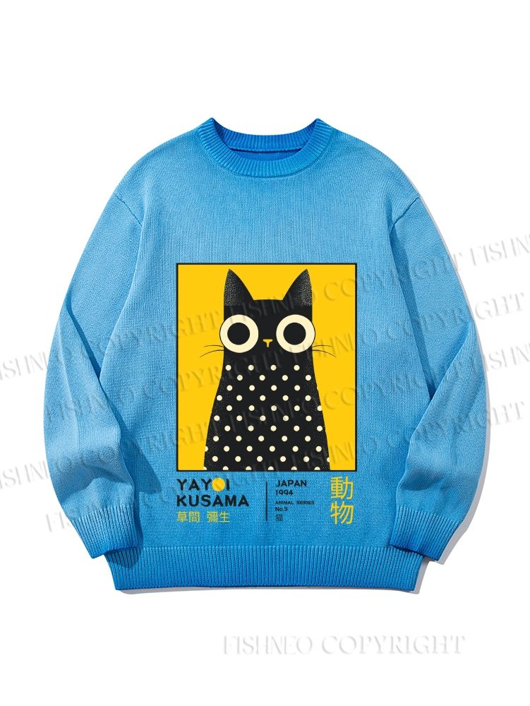 Unisex Yayoi Kusama Cat Gradient Casual Sweater