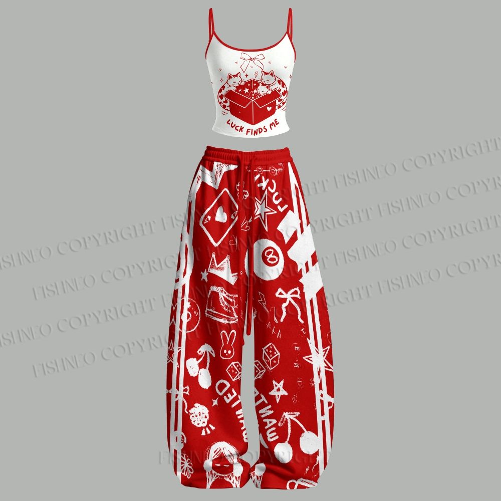 Luck Finds Me Cats Top & Elasticated Trousers Two-Piece Set