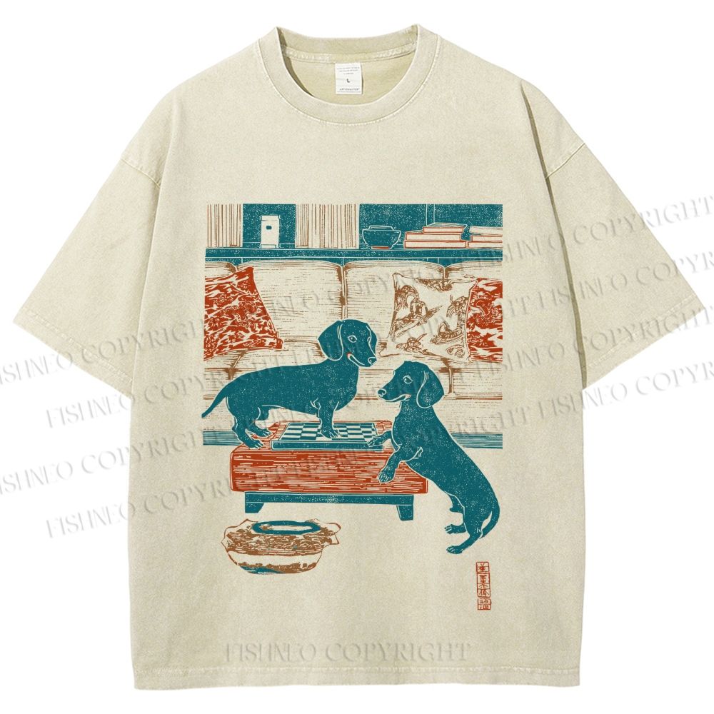Unisex Dachshund Dog Printed Washed Tee