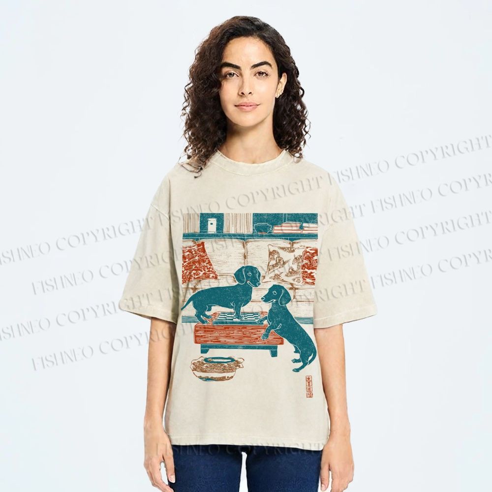 Unisex Dachshund Dog Printed Washed Tee