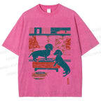 Unisex Dachshund Dog Printed Washed Tee