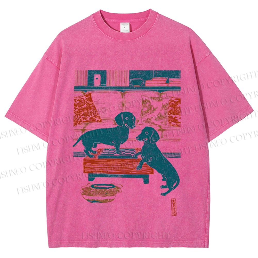 Unisex Dachshund Dog Printed Washed Tee