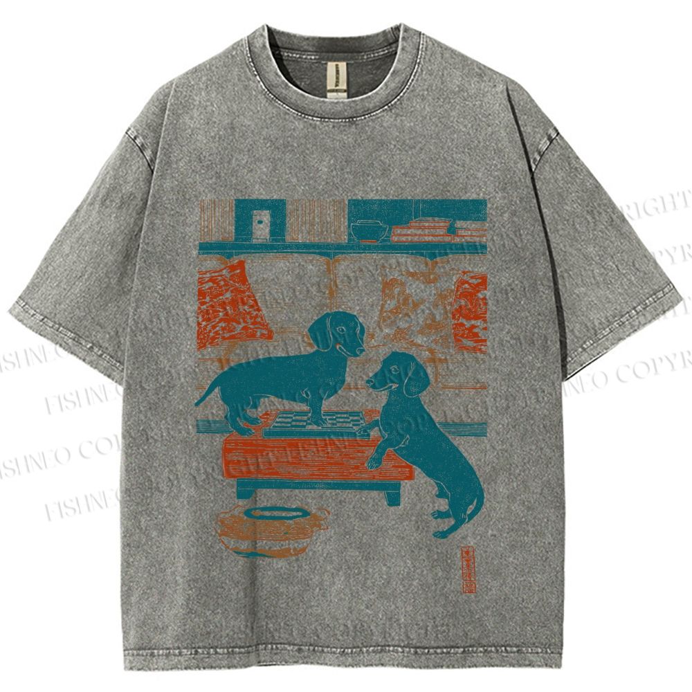 Unisex Dachshund Dog Printed Washed Tee