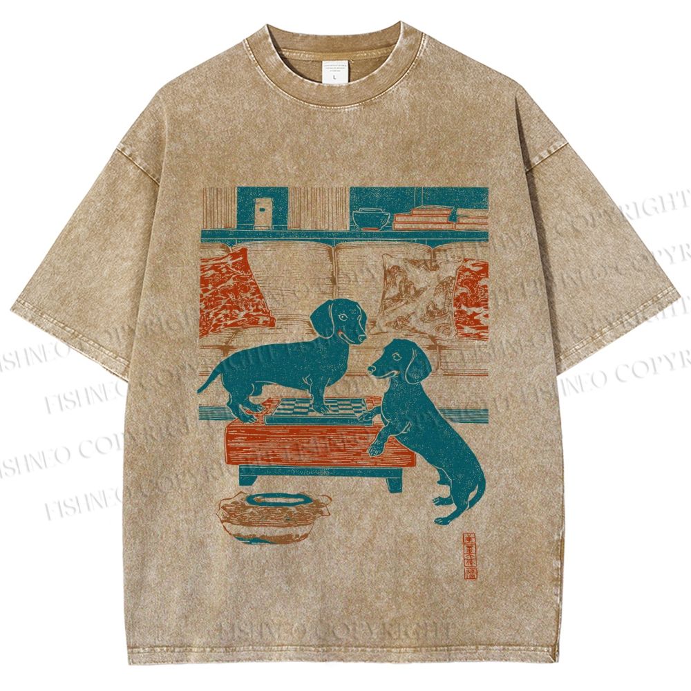 Unisex Dachshund Dog Printed Washed Tee