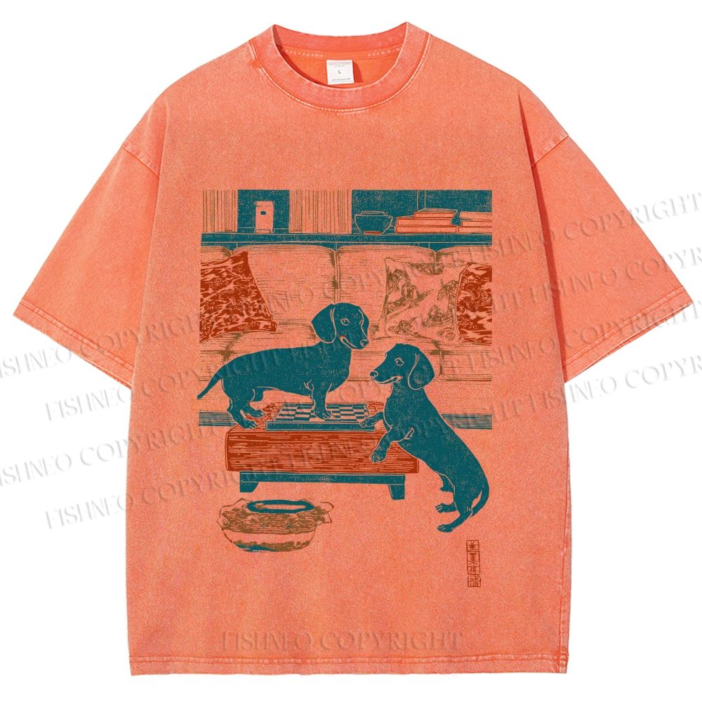 Unisex Dachshund Dog Printed Washed Tee