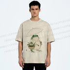 Unisex Holding An Umbrella Frog Printed Washed Tee