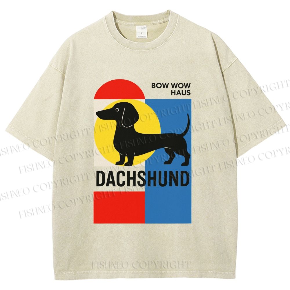 Unisex Bauhaus Dachshund Printed Washed Tee