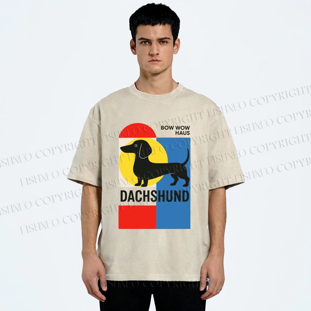 Unisex Bauhaus Dachshund Printed Washed Tee