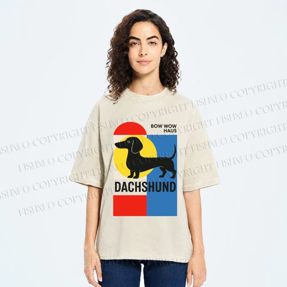 Unisex Bauhaus Dachshund Printed Washed Tee
