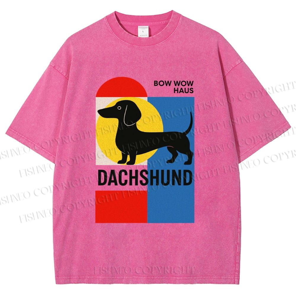 Unisex Bauhaus Dachshund Printed Washed Tee