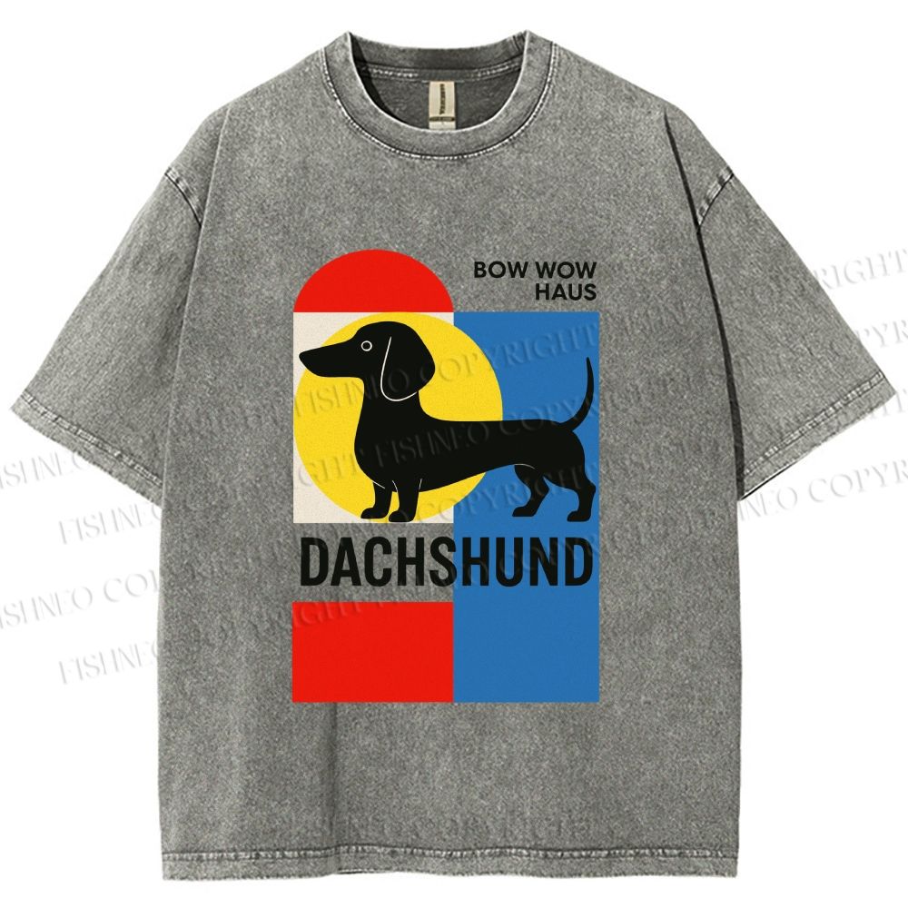 Unisex Bauhaus Dachshund Printed Washed Tee