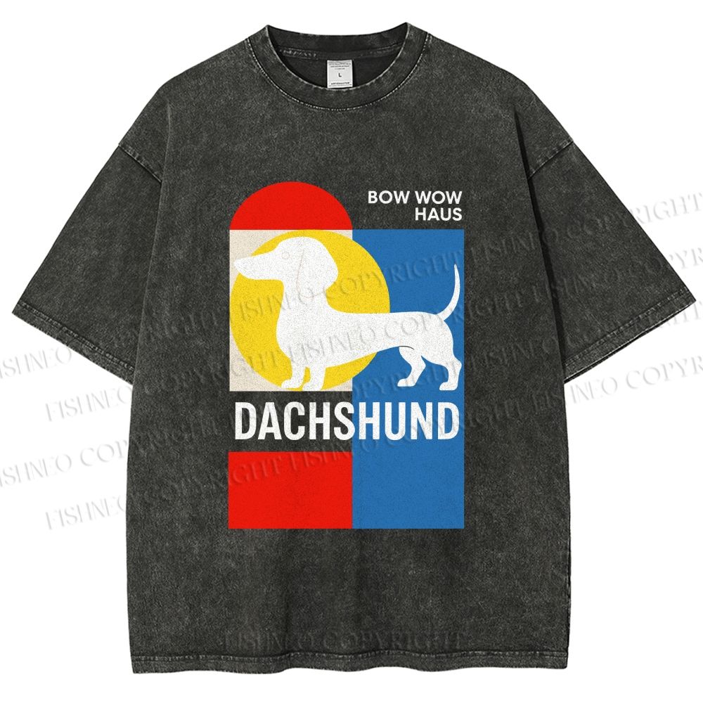 Unisex Bauhaus Dachshund Printed Washed Tee