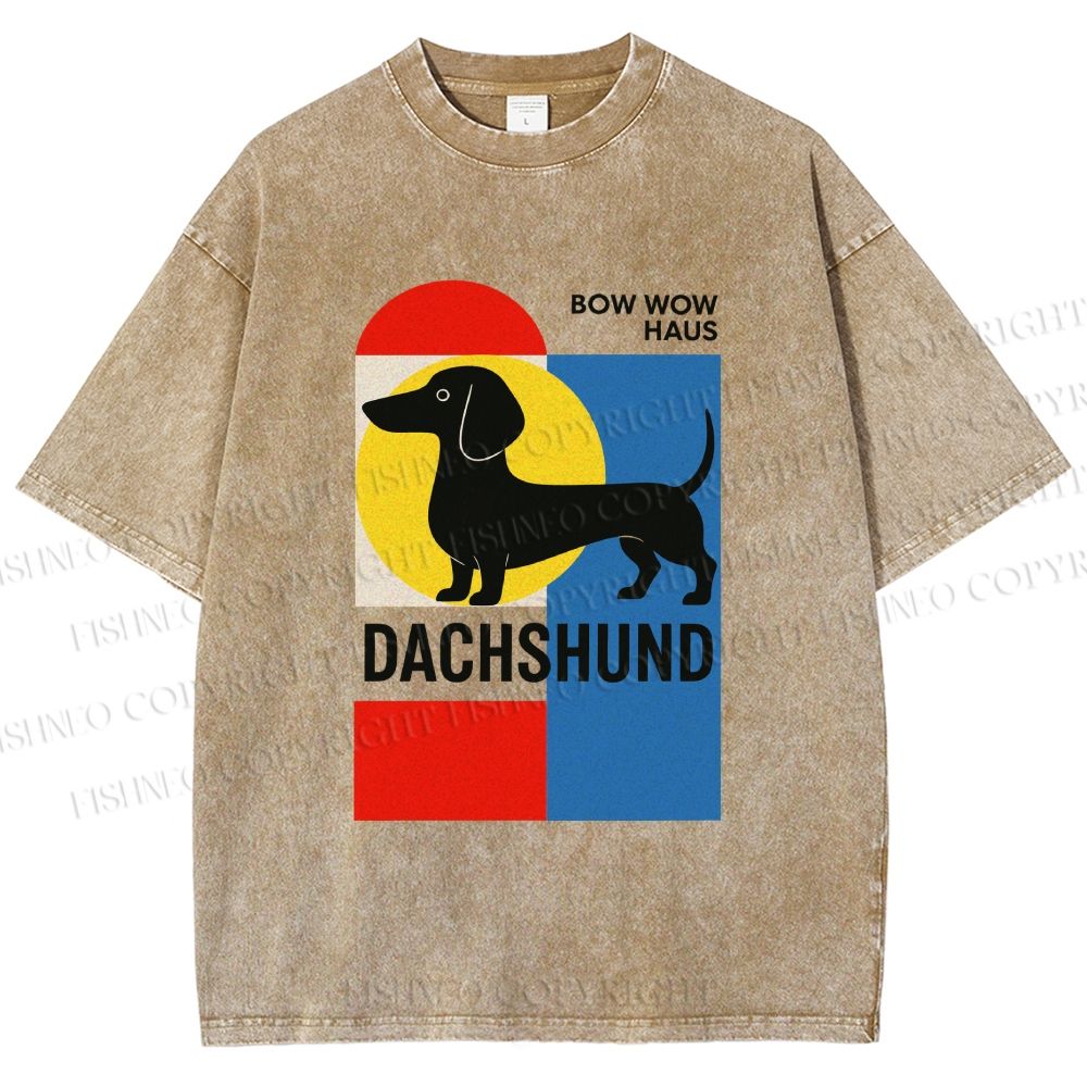 Unisex Bauhaus Dachshund Printed Washed Tee