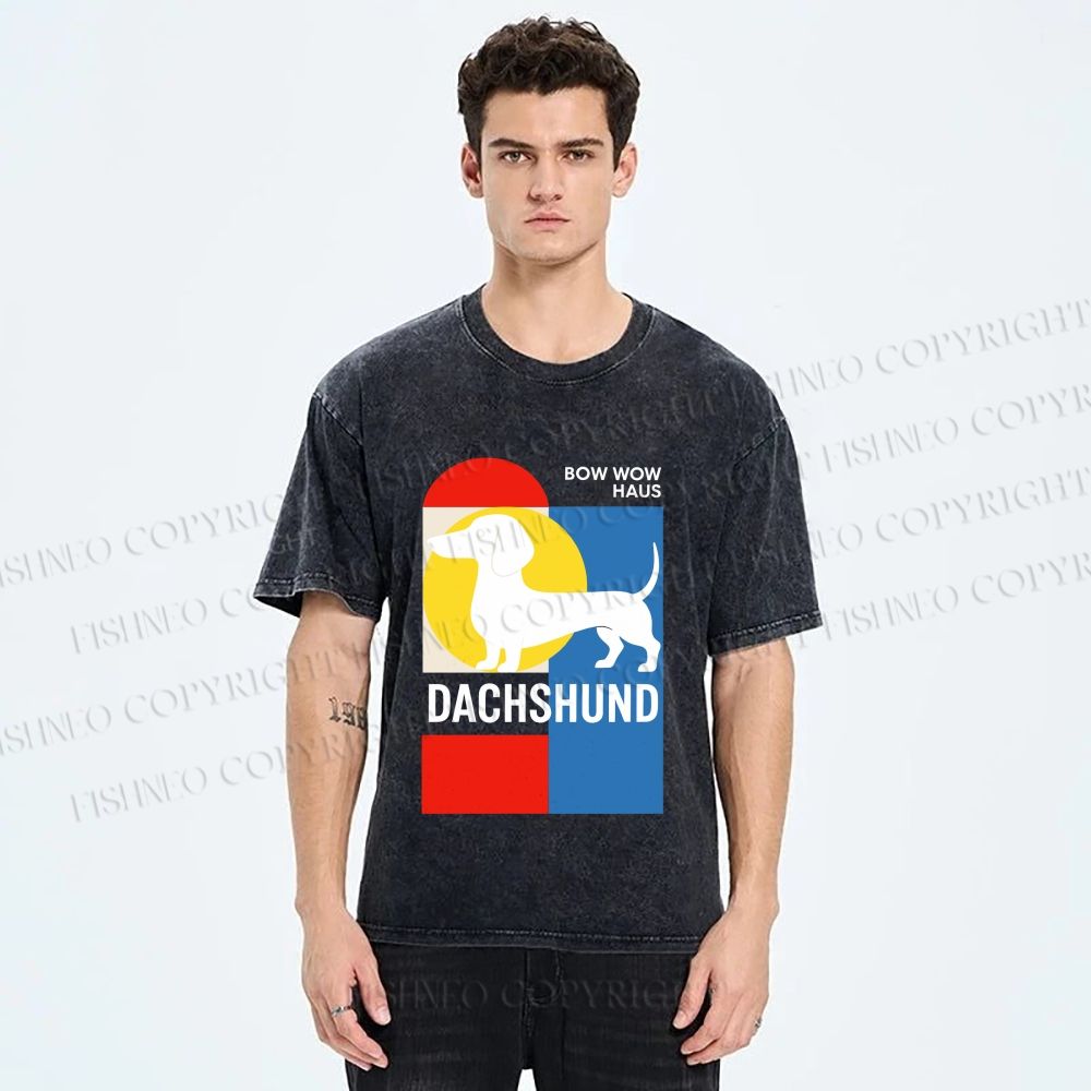 Unisex Bauhaus Dachshund Printed Washed Tee