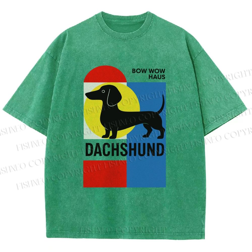 Unisex Bauhaus Dachshund Printed Washed Tee