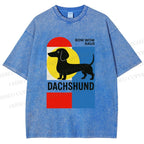 Unisex Bauhaus Dachshund Printed Washed Tee