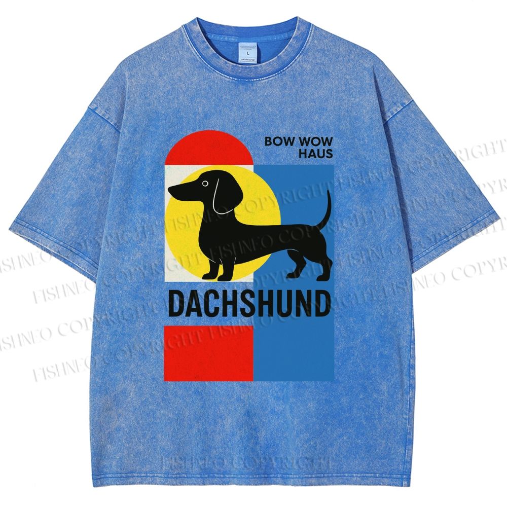 Unisex Bauhaus Dachshund Printed Washed Tee