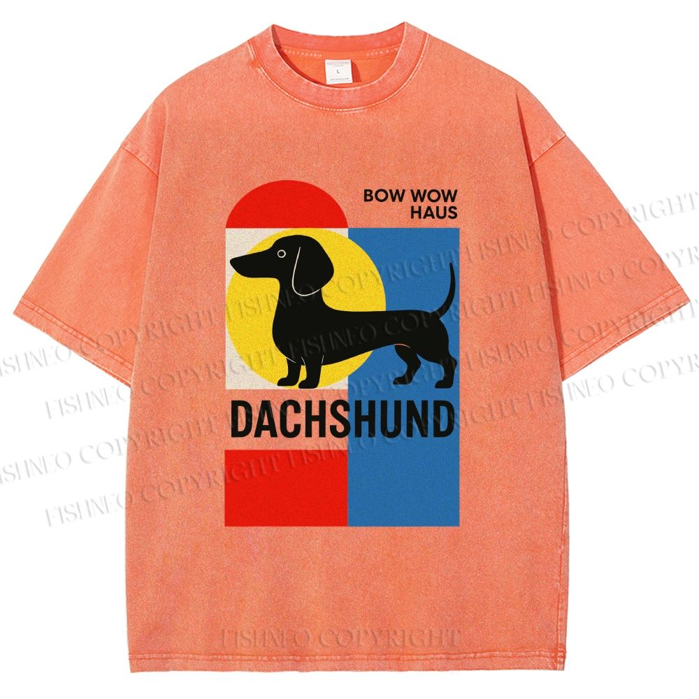 Unisex Bauhaus Dachshund Printed Washed Tee
