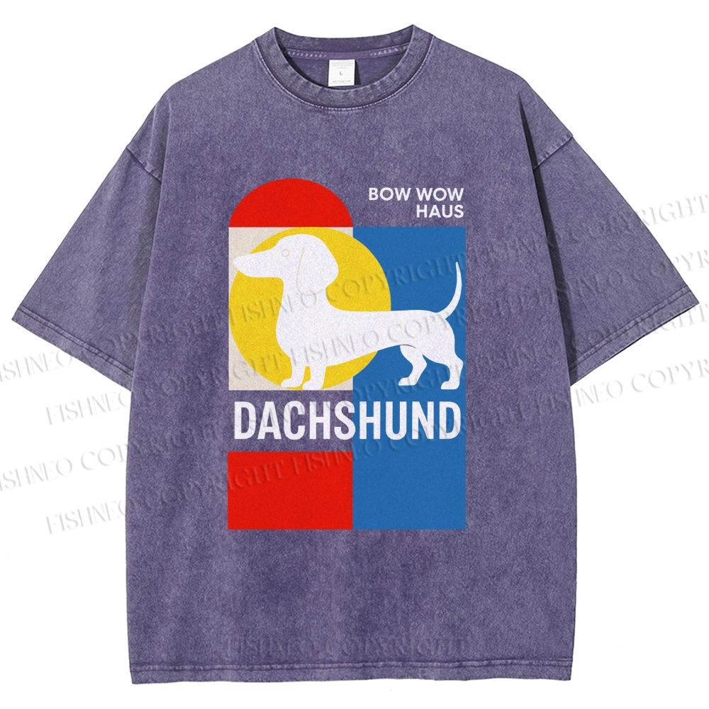 Unisex Bauhaus Dachshund Printed Washed Tee