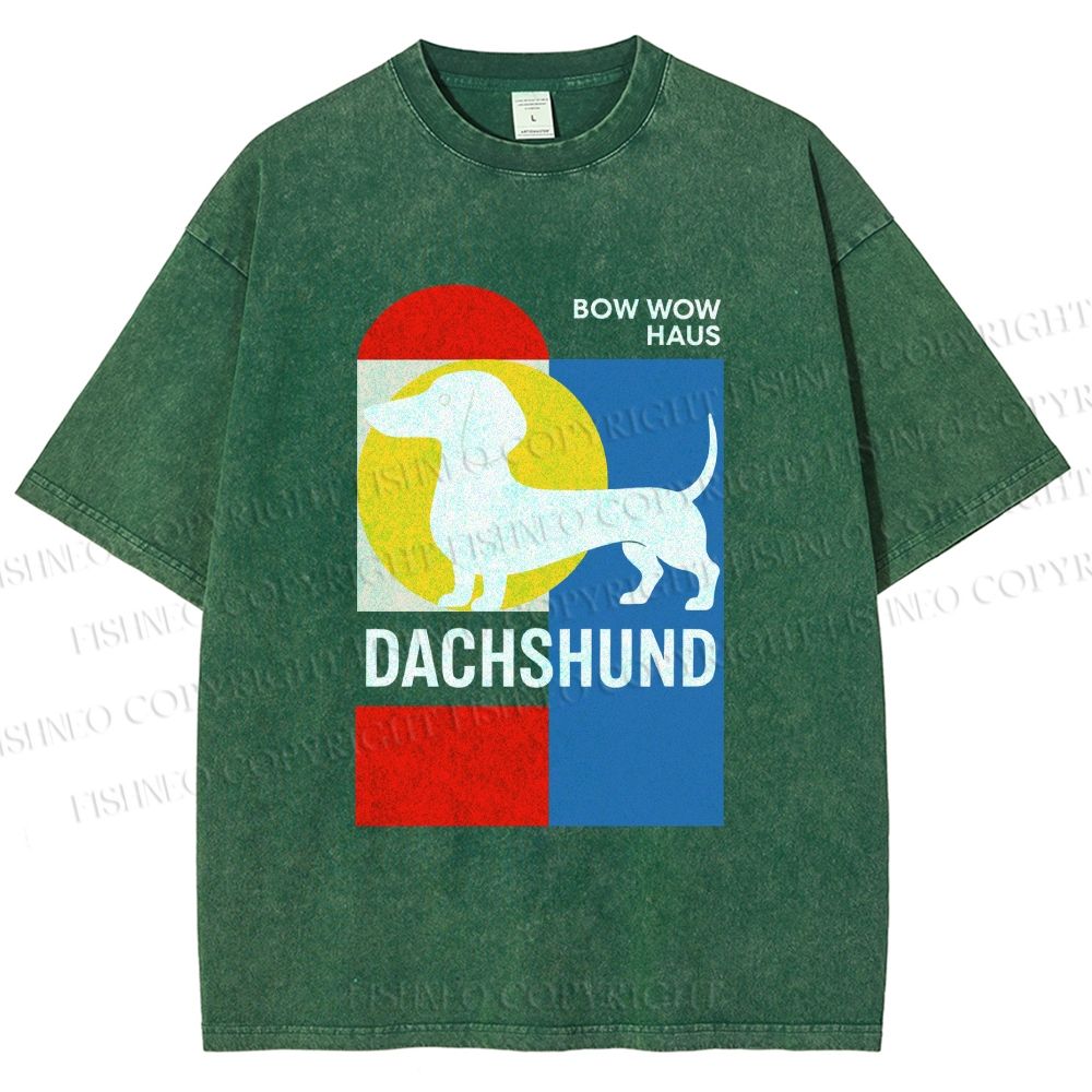 Unisex Bauhaus Dachshund Printed Washed Tee