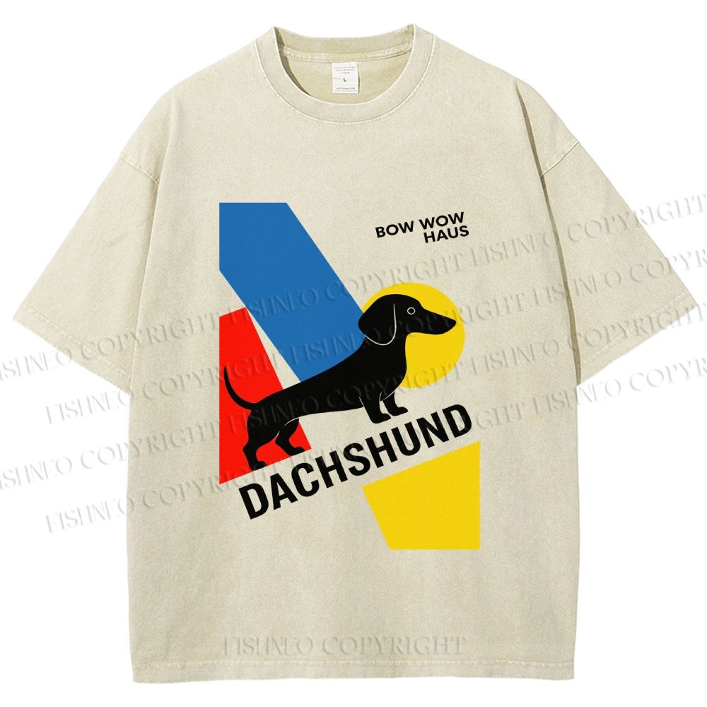 Unisex Bauhaus Dachshund Printed Washed Tee