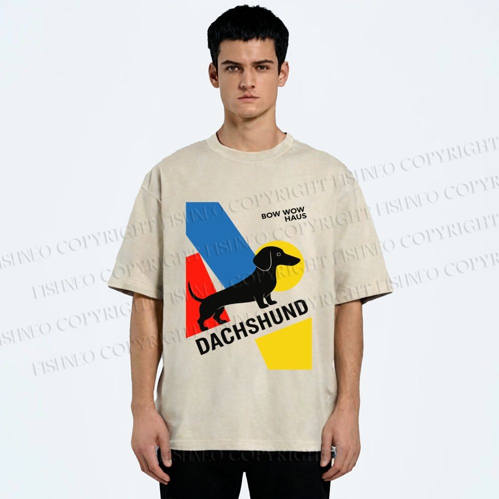 Unisex Bauhaus Dachshund Printed Washed Tee