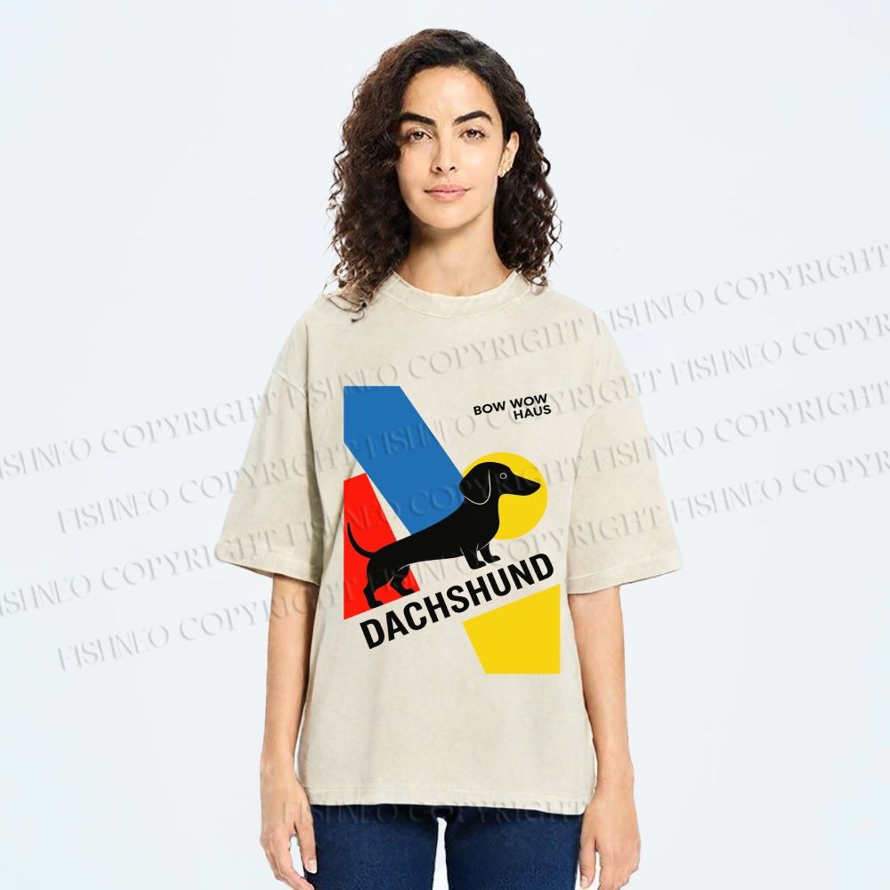 Unisex Bauhaus Dachshund Printed Washed Tee