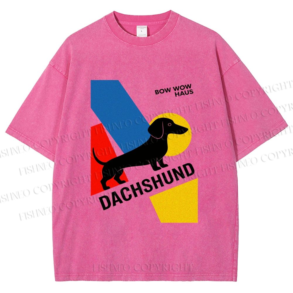 Unisex Bauhaus Dachshund Printed Washed Tee
