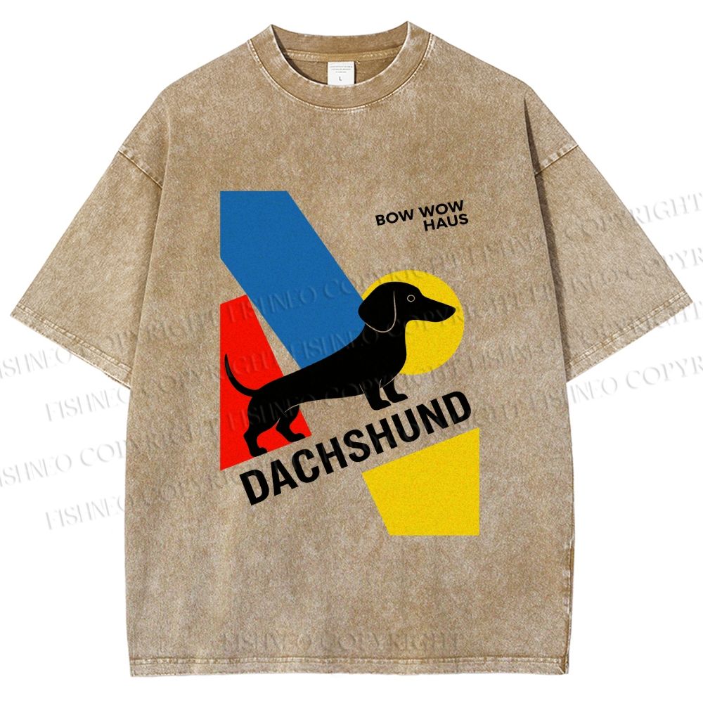 Unisex Bauhaus Dachshund Printed Washed Tee