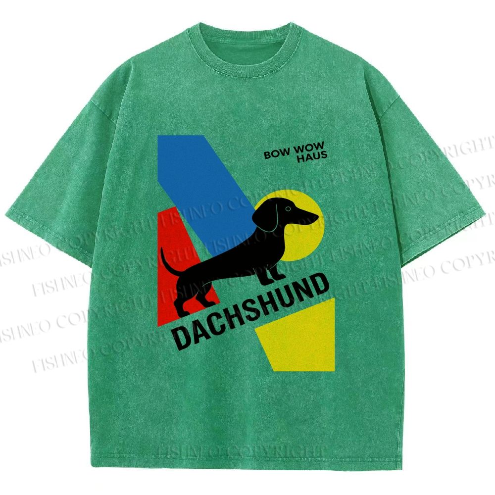 Unisex Bauhaus Dachshund Printed Washed Tee
