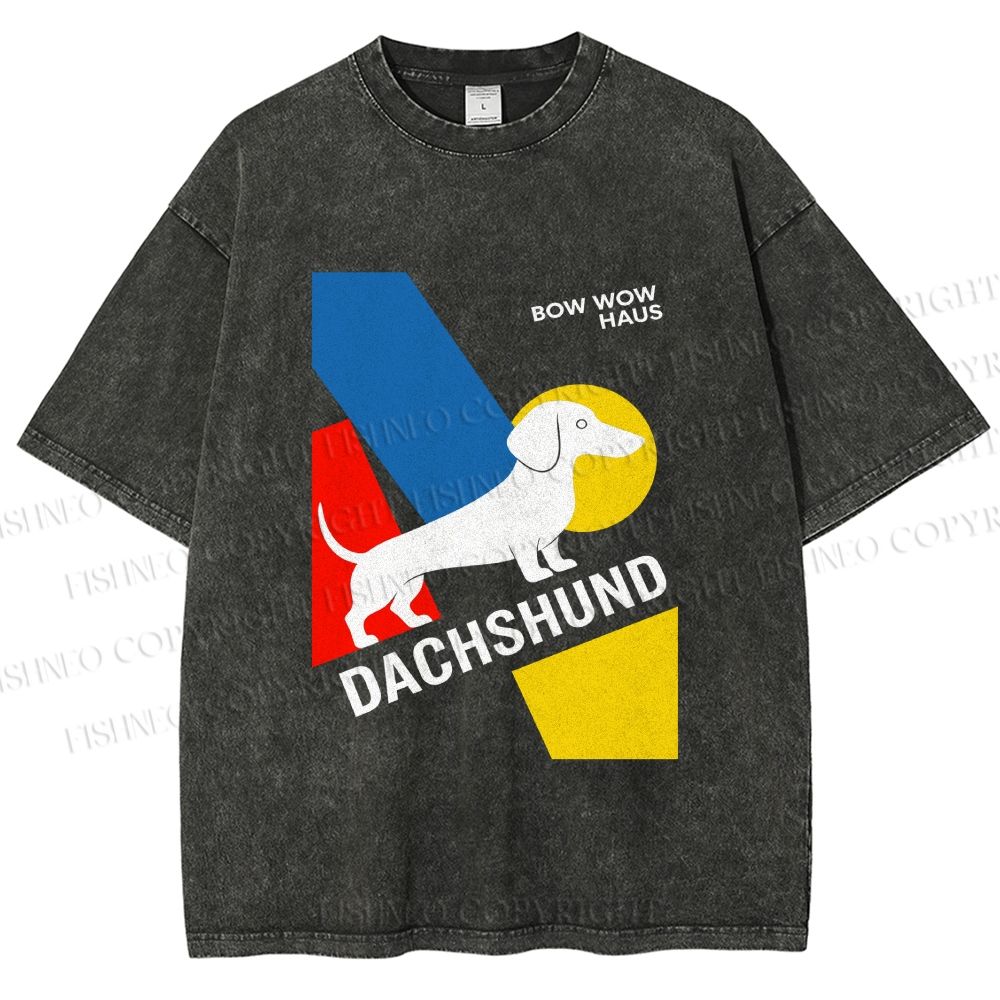 Unisex Bauhaus Dachshund Printed Washed Tee