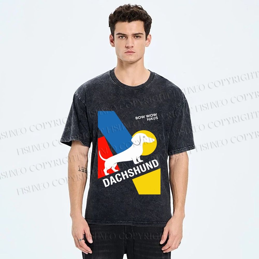 Unisex Bauhaus Dachshund Printed Washed Tee