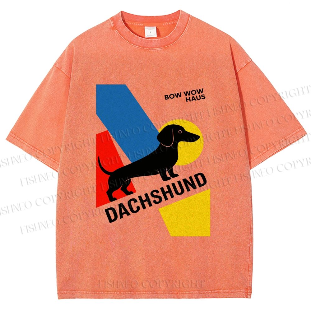 Unisex Bauhaus Dachshund Printed Washed Tee