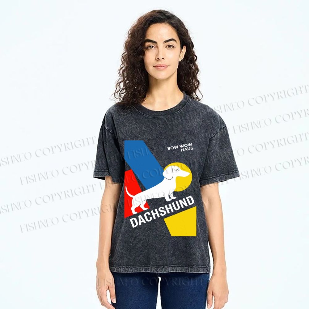 Unisex Bauhaus Dachshund Printed Washed Tee