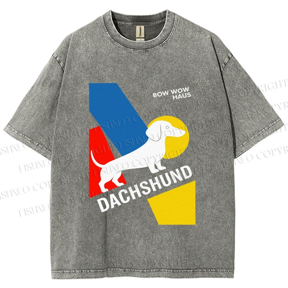 Unisex Bauhaus Dachshund Printed Washed Tee