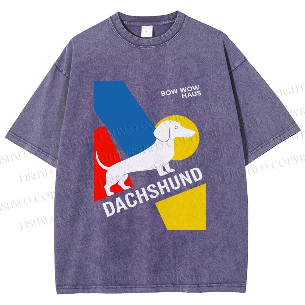 Unisex Bauhaus Dachshund Printed Washed Tee