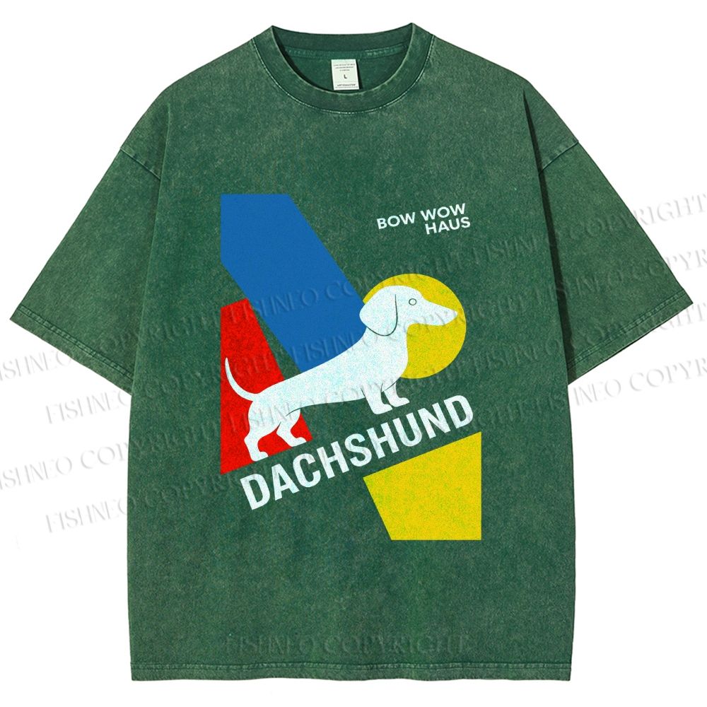 Unisex Bauhaus Dachshund Printed Washed Tee
