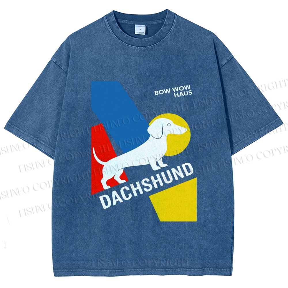 Unisex Bauhaus Dachshund Printed Washed Tee