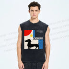 Unisex Bauhaus Dachshund Printed Washed Tank Top