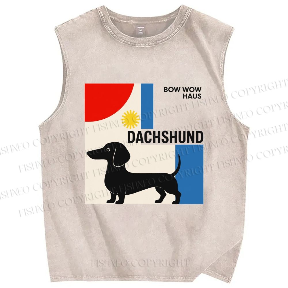 Unisex Bauhaus Dachshund Printed Washed Tank Top