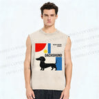 Unisex Bauhaus Dachshund Printed Washed Tank Top